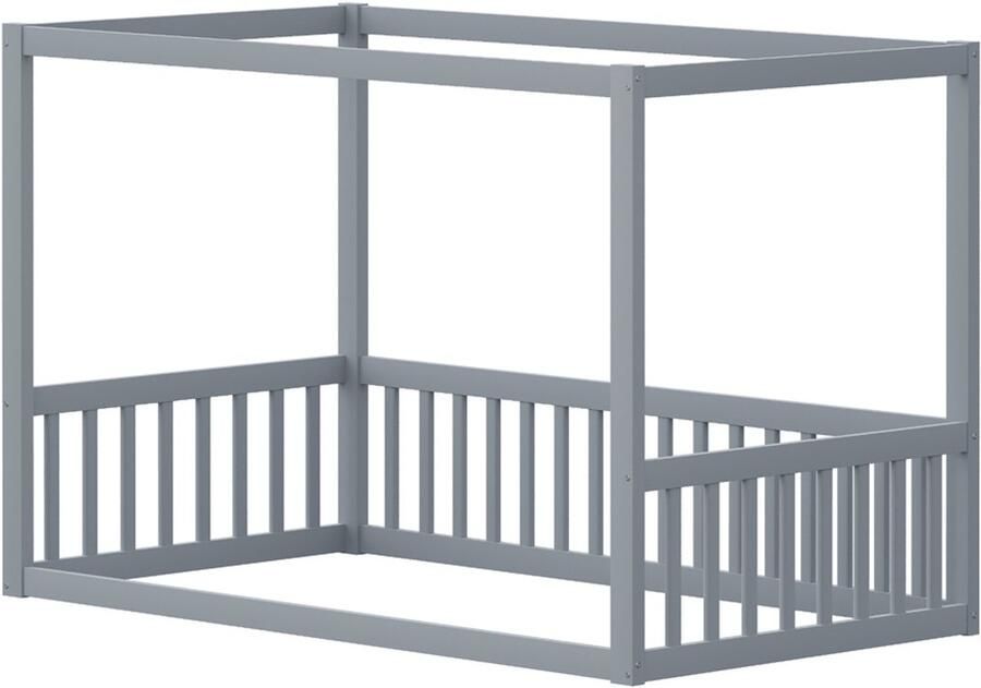 Kinder eenpersoonsbed 90x200 cm zonder matras met veiligheidshek en reling stevig houten frame grijs