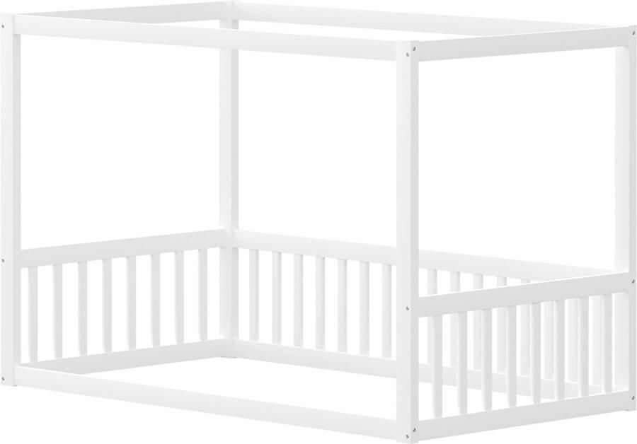 Kinder eenpersoonsbed 90x200 cm zonder matras met veiligheidshek en reling stevig houten frame wit