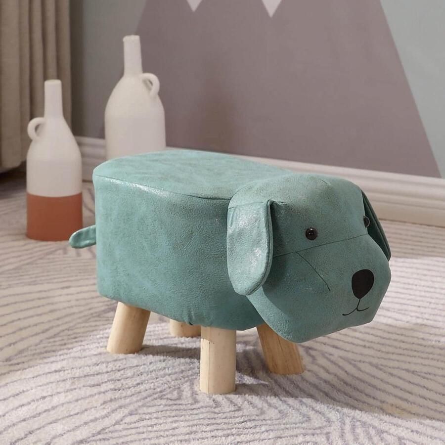 Allecto Premium Houten Kruk voor Kinderen Schattig Cartoon Ontwerp Hondenvorm Licht Groen Voor Thuis en Kleuterschool