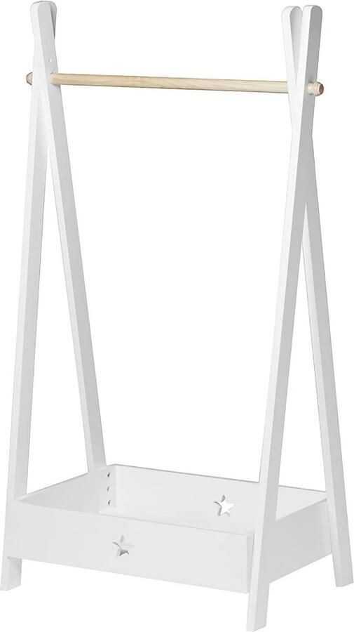 Kinder kledingrek met opbergvak 126x73 cm Wit en Houtkleur