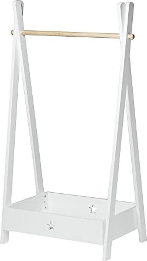 Kinder Kledingrek met Opbergvak 126x73x43 cm in Wit en Houtkleur