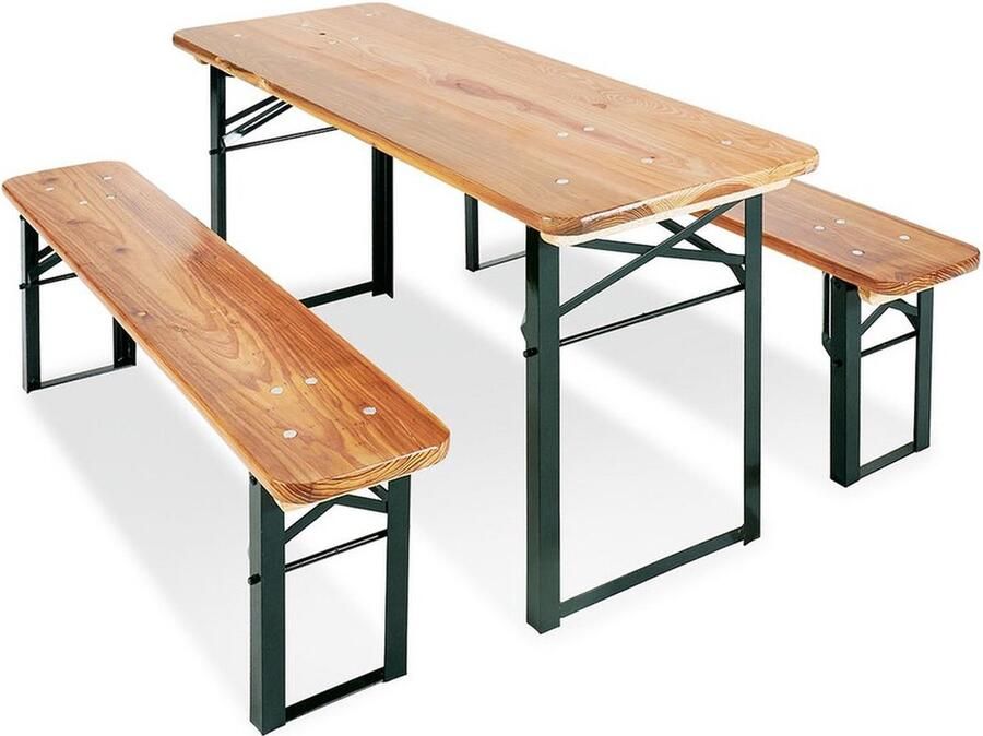 Rootz Living Rootz kinderbank en tafelset voor buiten houten picknickset opklapbaar kindermeubilair sparrenhout en metaal tafel: 109 cm x 40 cm x 53 cm bank: 109 cm x 20 cm x 33 cm