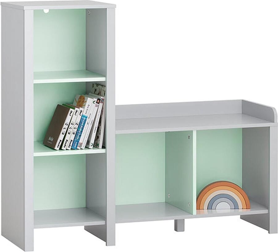 Rootz Living Rootz Kinderbank met Boekenplank Speelgoedkist Kinderplank Lichtgrijs Kantelbeveiliging 75kg Draagvermogen 90cm x 82cm x 30cm