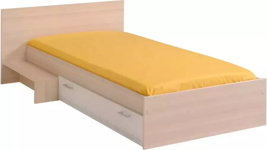 Vente-unique Kinderbed 90 x 190 cm met 1 lade Kleur : Naturel en wit + matras IPLIA L 193 cm x H 66.6 cm x D 121 cm - Foto 2