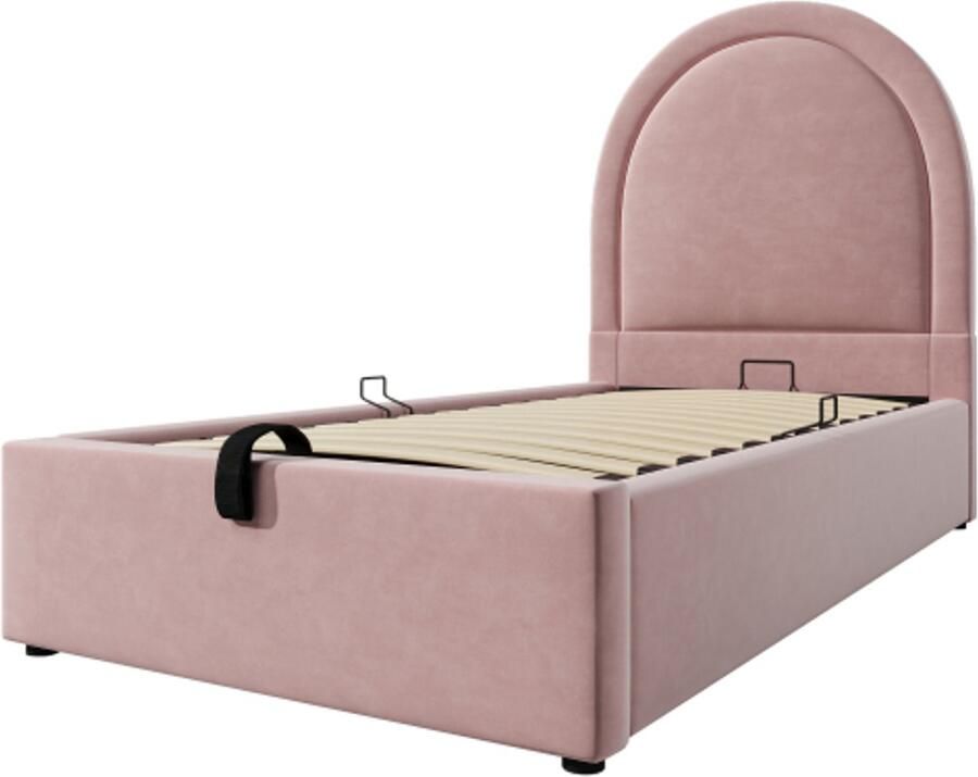 Kinderbed 90x190cm Zonder Matras Eenpersoonsbed Roze Fluweel Jongensbed Meisjesbed Slaapkamerbed Gestoffeerd Bed Met Lattenbodem Hydraulische Opbergruimte Modern Design