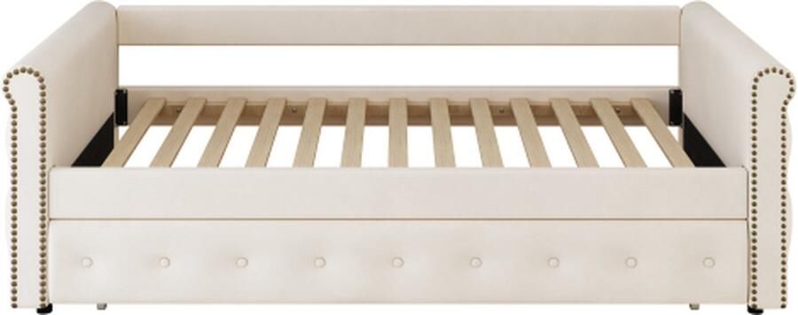 Zonder merk Gotagee Kinderbed 90x200cm Gestoffeerd bed (zonder matras) Beige Fluweel Uitschuifbare slaapbank