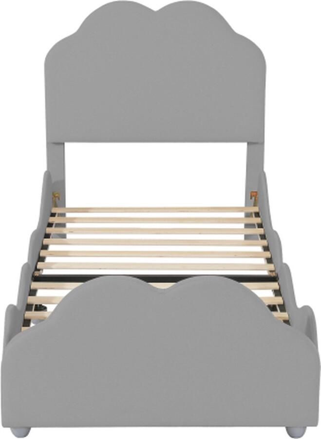 Zonder merk Gotagee Kinderbed 90x200cm gestoffeerd bed (zonder matras) Flueel Grijs Wolkvorm met LED