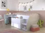 Kinderbed GISELE met bureau opbergruimte matras en bedbodem Wit & eiken 90 x 200 cm L 203 cm x H 90 cm x D 135 cm - Thumbnail 1