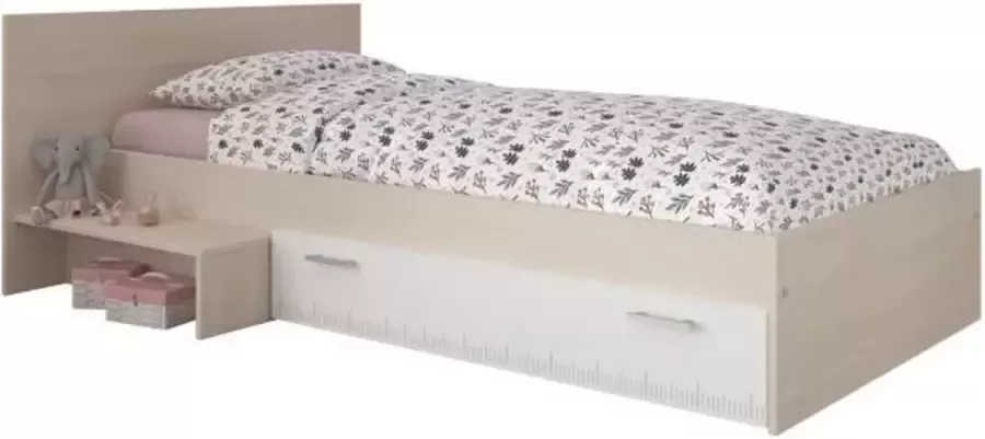Parisot Vente-unique Kinderbed 1 lade 90 x 190 cm Eikenkleur & wit IPLIA L 193 cm x H 66.6 cm x D 121 cm