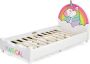 Kinderbed met zacht hoofdeinde en voeteneinde lattenbodem babybed eenpersoonsbed bedframe tienerbed voor jongens en meisjes van 2 tot 6 jaar (eenhoorn) - Thumbnail 1