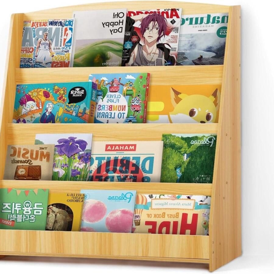Kinderboekenkast 4 niveaus open compartimenten Houten boekenplank voor kinderen Opbergrek studeerkamer slaapkamer woonkamer kinderkamer Boekenkast kind