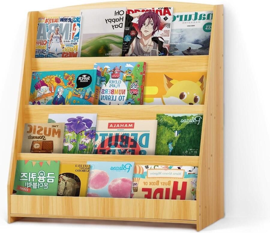 Kinderboekenkast 4 niveaus open compartimenten Houten boekenplank voor kinderen Opbergrek studeerkamer slaapkamer woonkamer kinderkamer Boekenkast kind