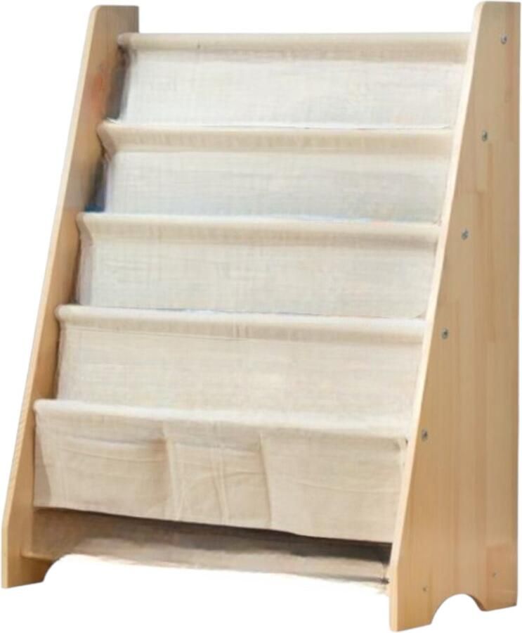 Kinderboekenkast 76 x 62 x 28 cm Bruin Hout met Linnen Kinderboekenrek Boekenrek Kinderkamer