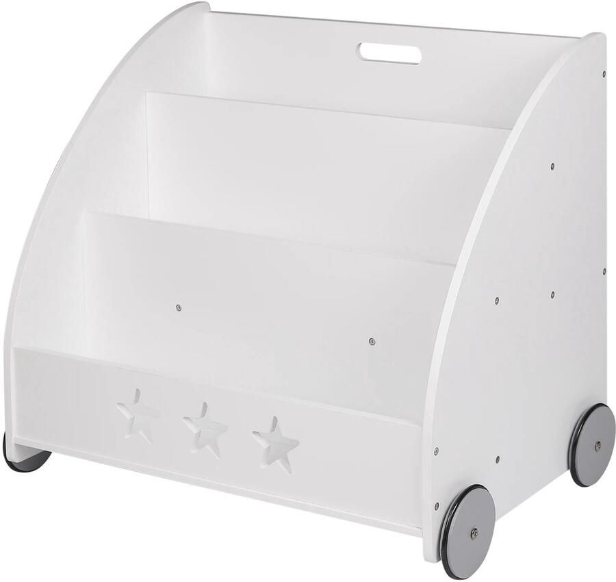 Corenia Kinderboekenkast Boekenkast Kinderkast – Multifunctionele Organizer voor Kinderkamers Wit Boekenrek met Wielen Opbergkast met 3 Planken