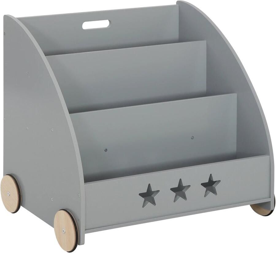 Corenia Kinderboekenkast Boekenkast Kinderkast Boekenrek met Wielen – Multifunctionele Organizer voor Kinderkamers Grijs Opbergkast met 3 Planken