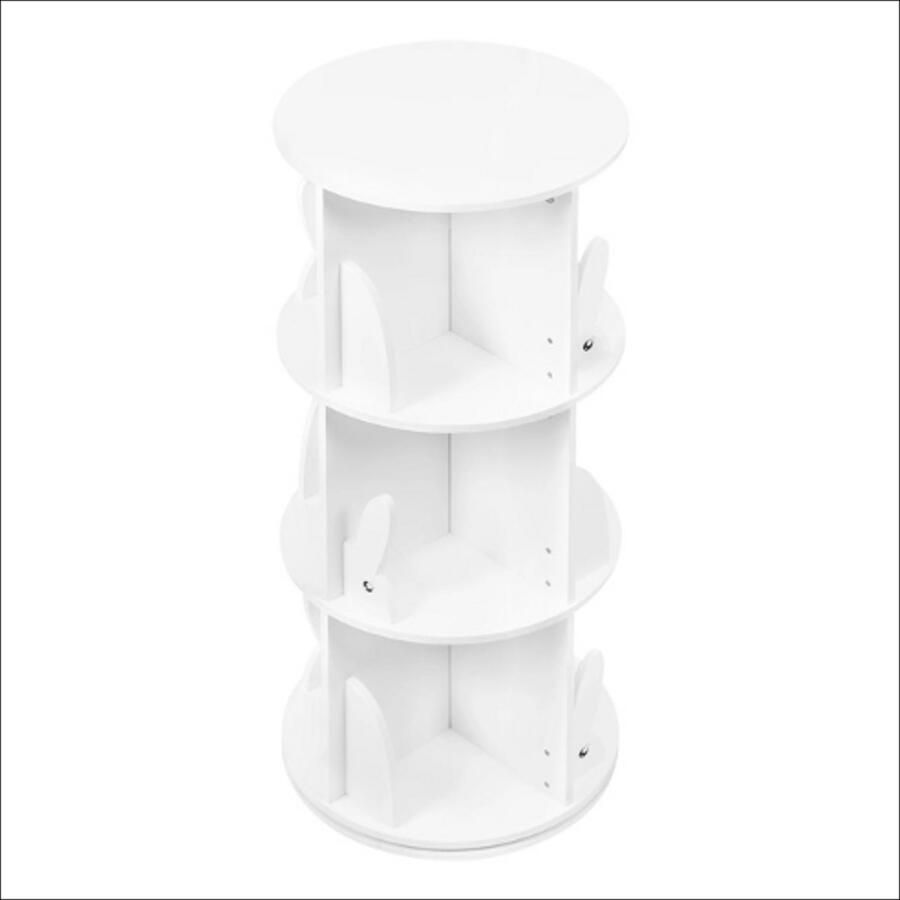 Kinderboekenkast Draaibare Boekenkast Vrijstaande Kinderboekenplank Ruimtebesparend 360° Draaibaar E1 MDF + Metaal Veilig Kindermeubel Opbergruimte voor Speelgoed Boeken en Decoratie Witte Afwerking Stabiel en Duurzaam