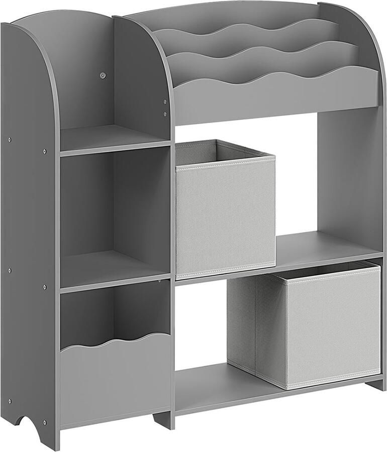 Kinderboekenplank met Opbergdozen Speelgoedorganizer Boekenkast 45kg Laadvermogen 30x93x100cm Grijs