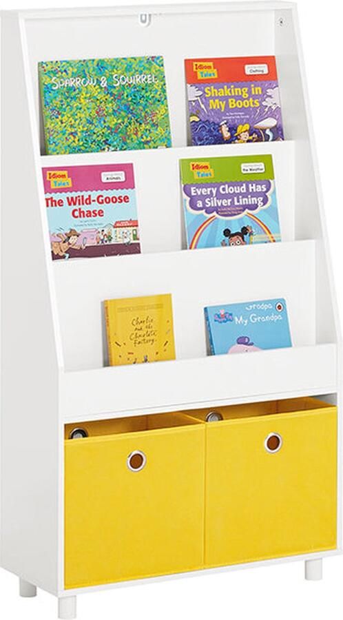 Rootz Living Rootz Kinderboekenplank met opbergdozen Speelgoedorganizer Boekenkast MDF en Bamboe Muurvast Eenvoudige montage 60 cm x 110 cm x 25 cm