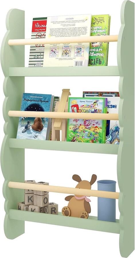 Kinderboekenrek wandrek boekenorganizer met 3 planken kinderrek voor boekopslag van grenenhout E1 MDF reizen in het bos voor kinderkamer speelkamer kinderkamer