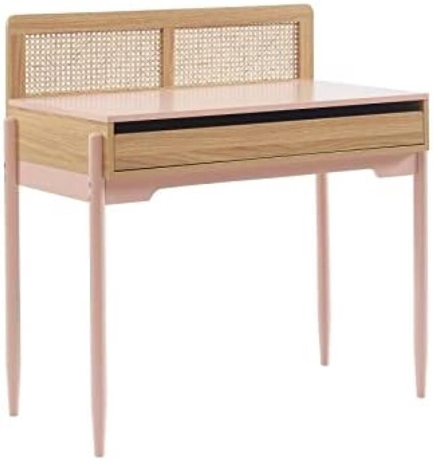 Kinderbureau met rieten details en grote opberglade Roze meisjes bureau voor kinderkamer Studie- en schrijfbureau voor kinderen