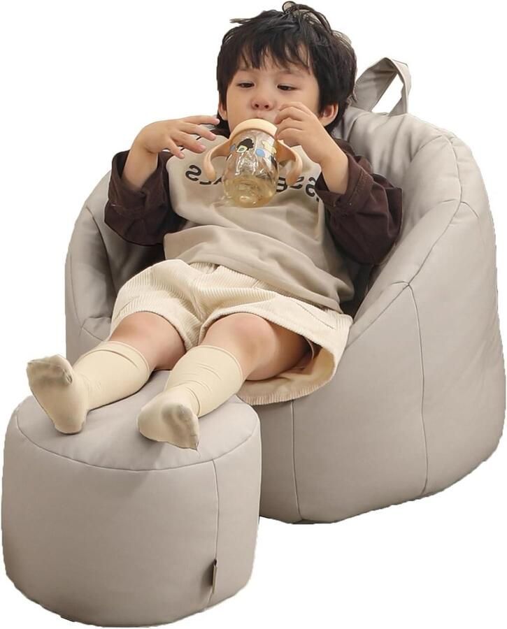 Kinderstoel met voetensteun Ergonomische relaxbank van duurzaam en makkelijk te reinigen leer voor kinderkamer of speelkamer Grijs