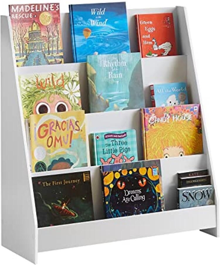 Kinderen Boekenkast met 4 Opbergcompartimenten Hangende Opbergoplossing voor Speelgoed en Boeken Wit 80x88x30 cm