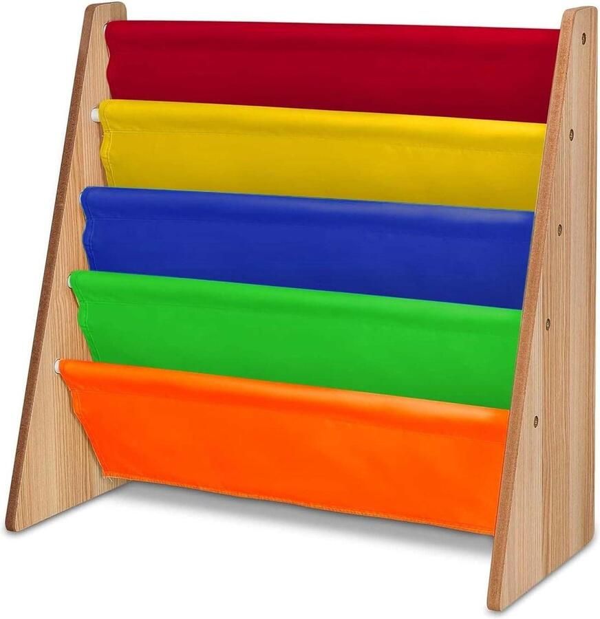 Kinderen Boekenplank Opslag 4 Tier Multicolour Kids Boekenkast Kleurrijke Stof Sling Planken Gemakkelijke Boektoegang Regenboog Kleur Kinderen Boekenkast