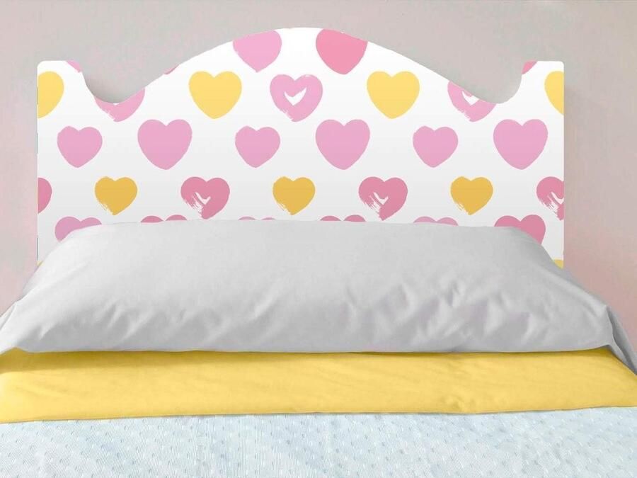 #1 Kinderen Hoofdbord PVC Digitale Print Roze en Geel Harten 150 x 100 cm Lichtgewicht Elegant Stevig en Economisch Kinderkamer Decoratie