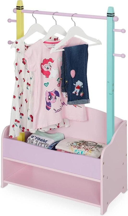 Kinderen Kledingrek Garderobe Kapstok Kindermode 4 Haken 2 Planken 1005 x 71 x 30 cm Gekleurd kledingrek