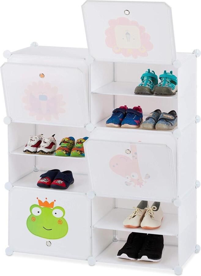 Kinderen schoenenkast 12 vakken voor 24 paar schoenen dieren-modulaire kast wit