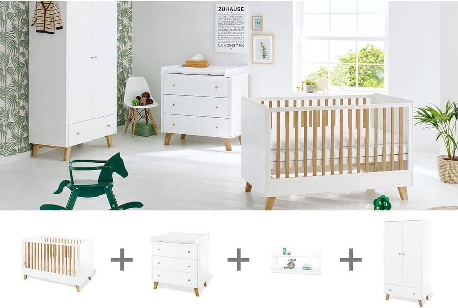 Rootz Living Rootz Kinderkamer 4-delige meubelset Babykamerset Kindermeubels Veelzijdig ontwerp Ledikantbed 145x75x93cm Aankleedkussen 100x78x101cm Kledingkast 100x56x185cm