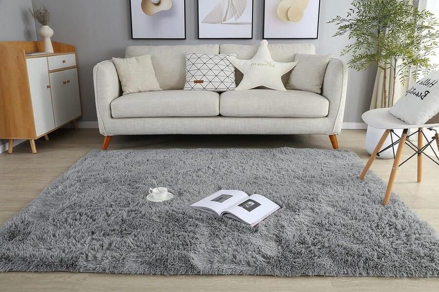 Kinderkamer decoratie Pluizige shaggy vloerkleed Zacht tapijt voor woonkamer Antislip slaapkamer tapijt Vloermat grijs 160 x 200 cm