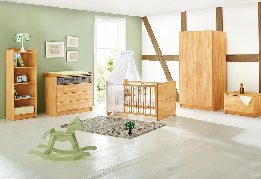 Rootz Living Rootz Kinderkamer 'Natura' Set Babymeubel Houten Kinderkamerset Massief Beukenhout Multifunctioneel Ledikantbed 144x77x80cm Aankleedkussen Kledingkast