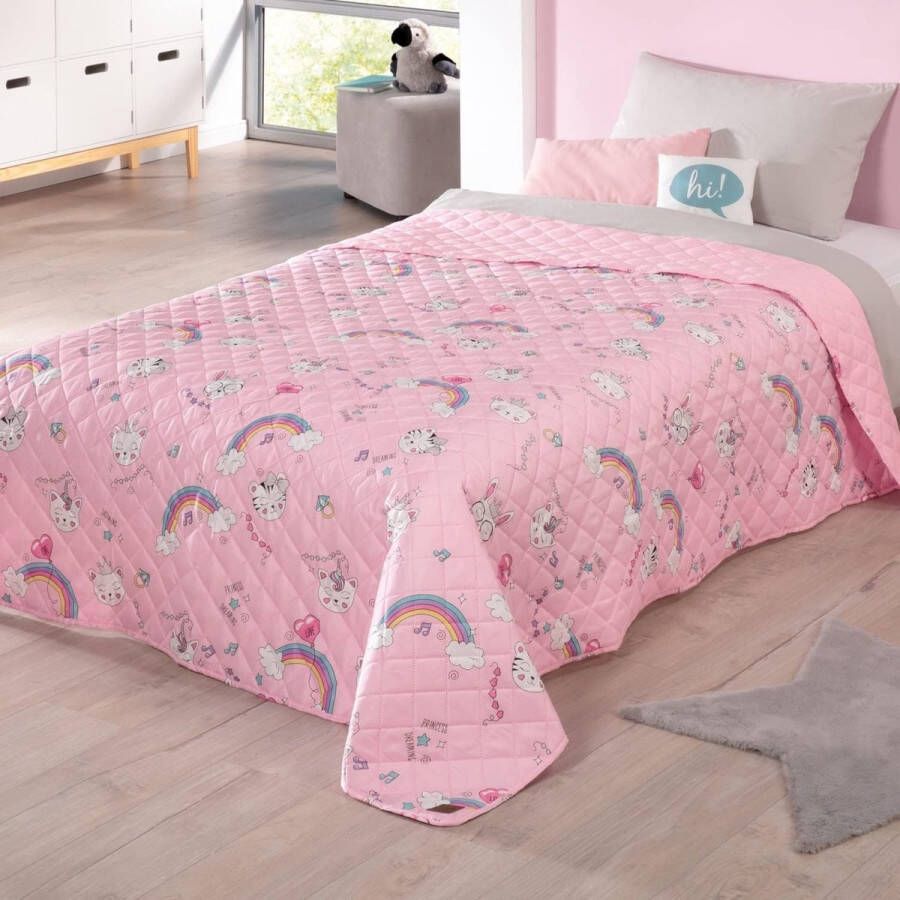 Kinderkamer Sprei Bedsprei Kitty voor kinderen eenpersoonsbed voor meisjes 170 x 210 cm roze