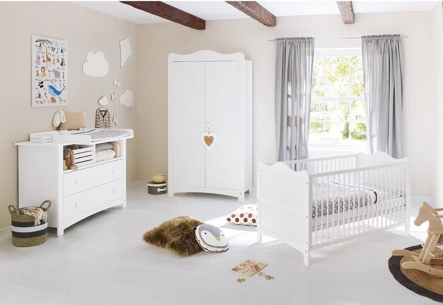 Rootz Living Rootz Kinderkamerset 'Florentina' Ledikantbed Aankleedkussen Converteerbaar ontwerp Afmetingen: Kinderbed 146x76x85cm Aankleedkussen 130x77x101cm Kledingkast 98x57x180cm