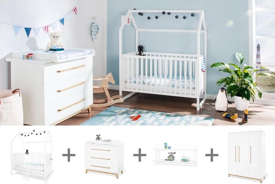 Rootz Living Rootz Kinderkamerset Huisbed Brede commode Ruimtebesparend Bed: 147x82x175cm Eenheid: 115x78x105cm Kledingkast: 150x58x193cm Plank: 100x18x40cm