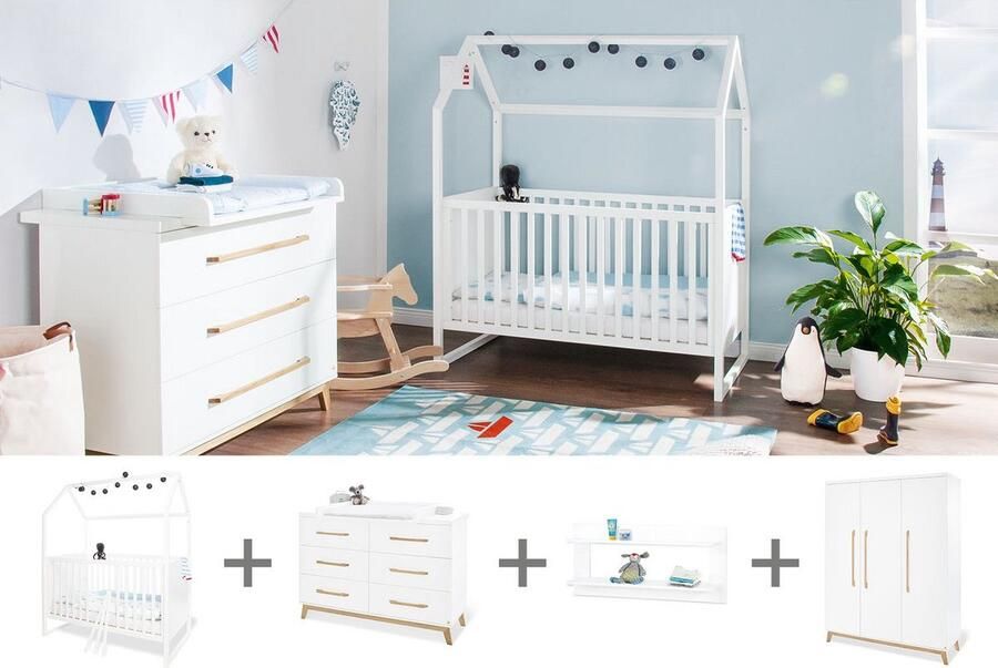 Rootz Living Rootz Kinderkamermeubelset Babykamerset Kinderkamerset Veelzijdig 147 cm x 82 cm x 175 cm (bed) 140 cm x 78 58 cm x 105 cm (aankleedkussen)