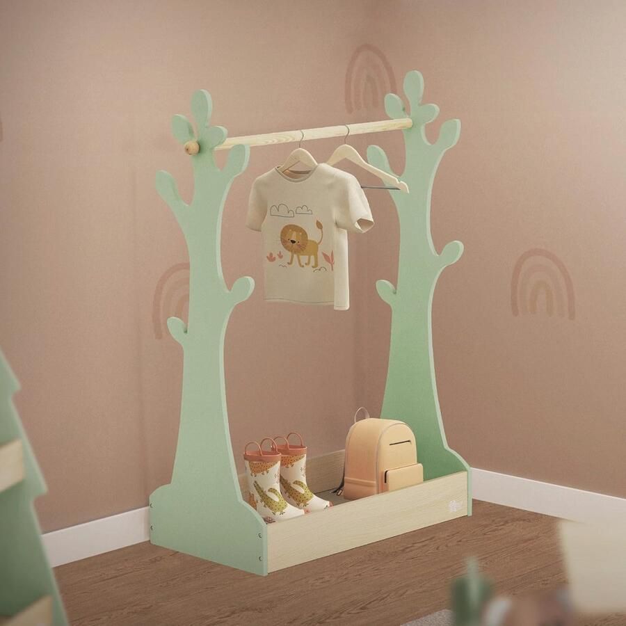 Kinderkapstok Boom Design met Plank en Kledingroede Ideaal voor Baby- en Kinderkamer