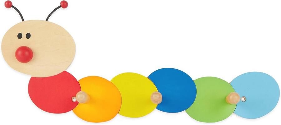 Kinderkapstok Hout met 3 Haken en Rupsenmotief voor Kinderen