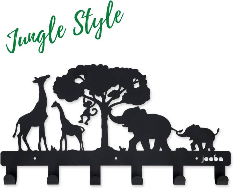 Kapstok Hangend Kinderkamer Jungle Thema 6 Haken 43x23 cm Metaal Zwart Met Beugels - Foto 2
