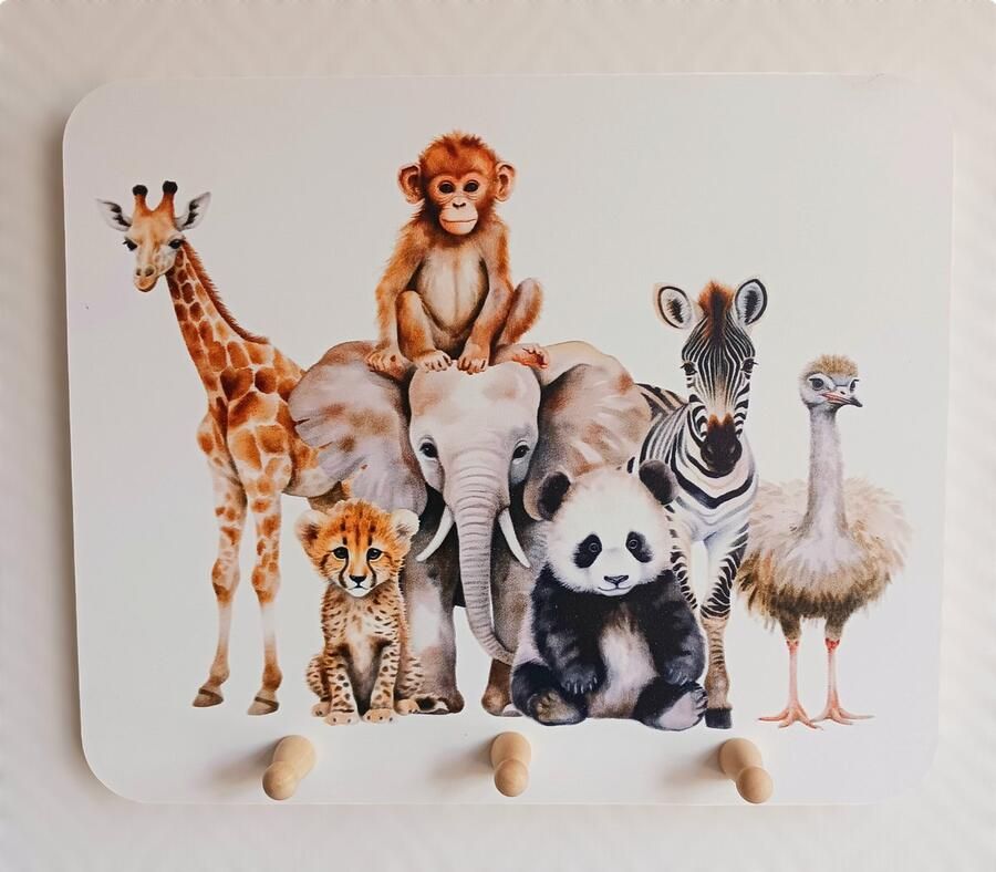 Kinderkapstok Safari dieren-giraf-kinderkamer-olifant-jungle-zebra-decoratie-babykamer-welpje