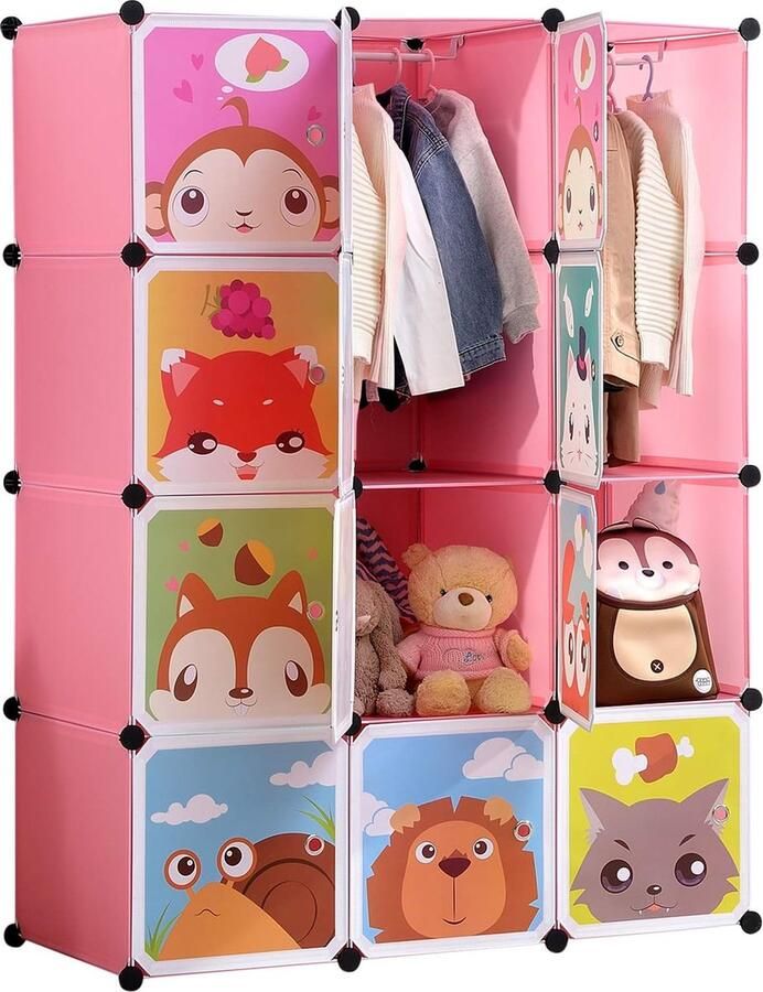 Kinderkast Stappenrek Boekenkast met deuren en 2 hangers diepere vakken dan normaal (45 cm vs. 35 cm) 110 x 47 x 147 cm roze