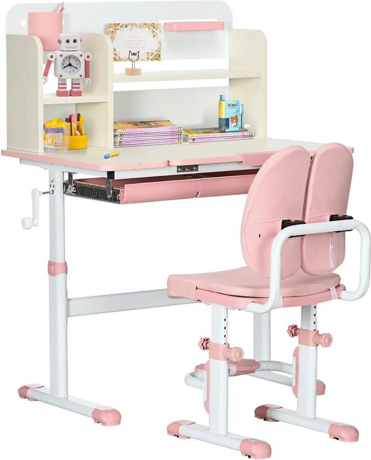 Kindermeubelset Kindertafel Kinderstoel Kinderbureau Kinder Bureau & Stoel Set Studie Tafel & Stoel Hoogter Verstelbar voor Kinderen 3-12 jaar oud PP MDF Staal Polyester Schuim 80 x 52 x 88-109 cm Roze