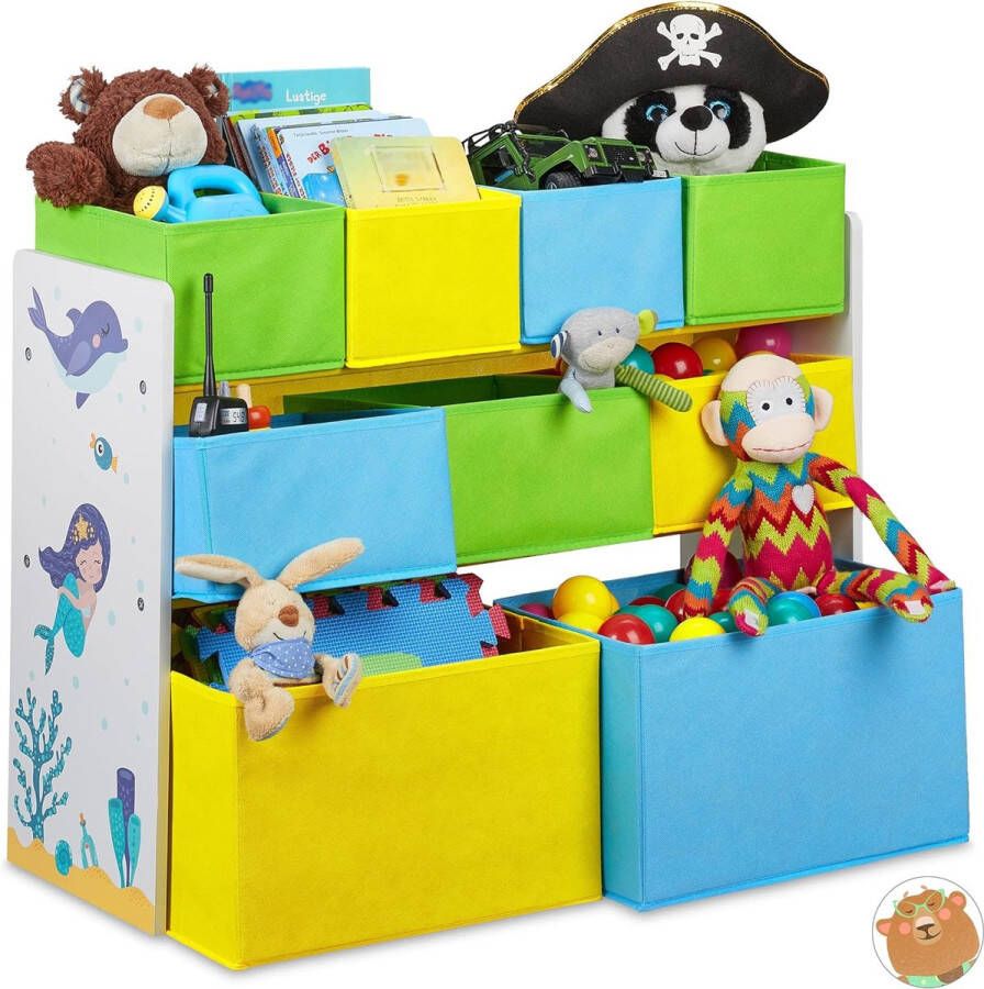 Kinderrek met 9 stoffen dozen zeemeermin kindermotief speelgoedrek organizer HBT 66 x 82 5 x 29 5 cm kleurrijk 1 stuk