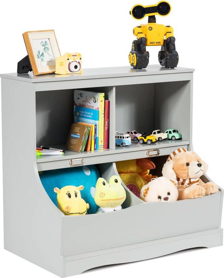 Kinderrek speelgoedrek met 4 vakken boekenrek voor kinderen opbergrek speelgoedorganizer voor kinderkamer en speelkamer 67 x 40 x 62 cm grijs