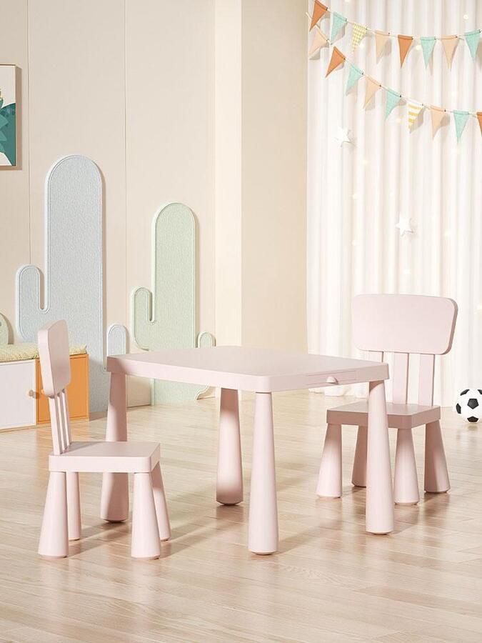 Kindertafel 2 stoelen Veilige kindermeubelset Moderne peutertafel met stoelen Speeltafel en stoelen voor kinderen Meubelset voor kinderkamer Compacte kindermeubels Tafel en stoelen voor peuters Afgeronde hoeken kindertafel