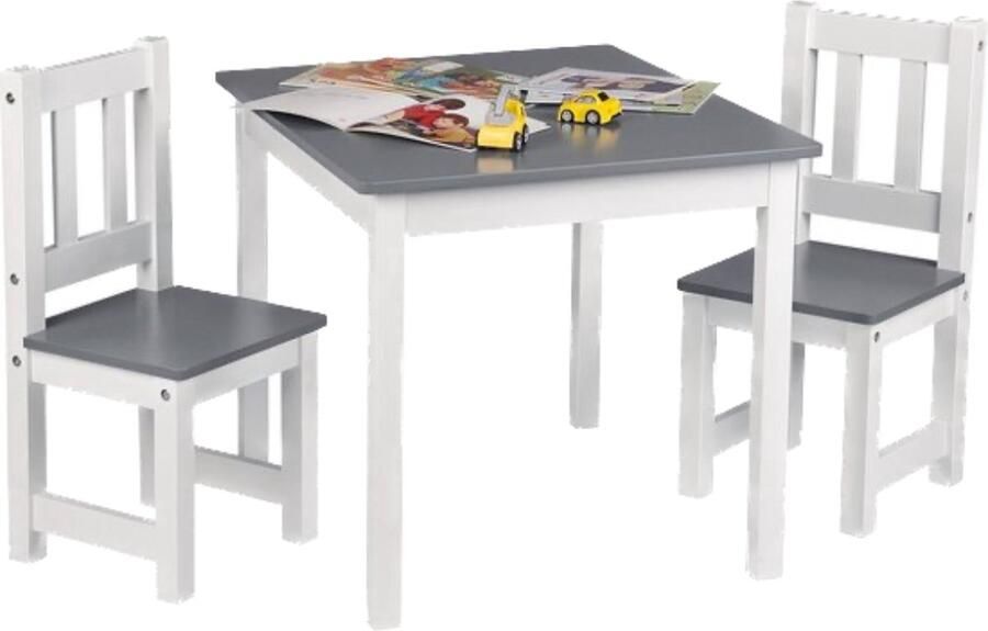 Kindertafel en 2 Stoeltjes Kindermeubel Tafel Tafeltje voor Peuter Kleuter & Kinderen Hout Grijs + Wit