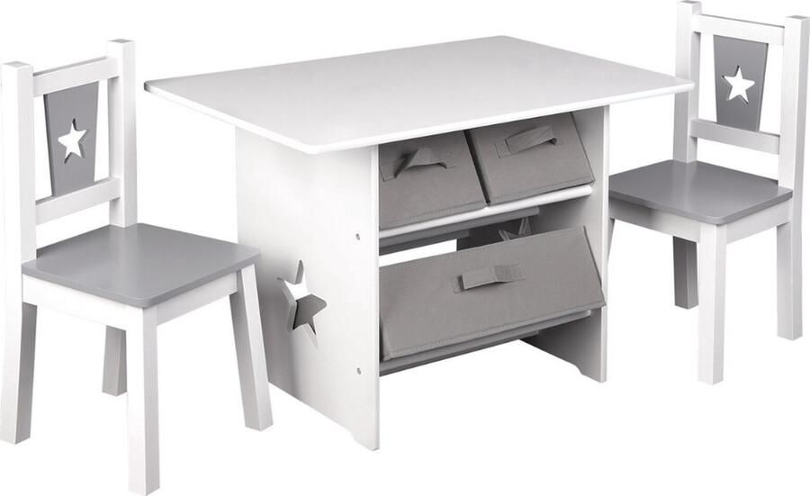 Kindertafel en 2 Stoeltjes Kindermeubel Tafel Tafeltje voor Peuter Kleuter & Kinderen Hout Grijs