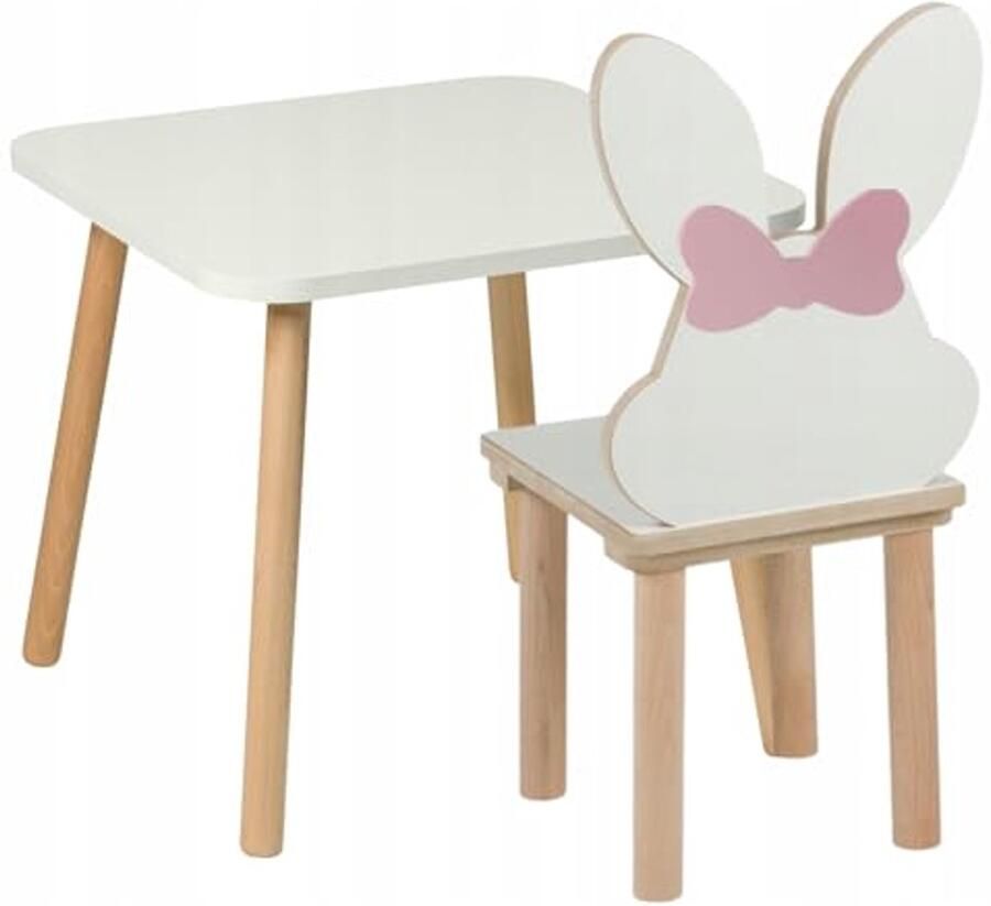 Kindertafel en kinderstoel set met konijnendesign voor kinderkamer
