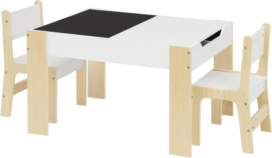 Kindertafel en Stoelen Set Kindertafel en Stoelen Set – Kindermeubilair met Opbergruimte – Tekentafel & Studie Bureau – Voor Kids & Kleuterschool – 81 5x48x60 5 cm – Wit & Lichte Eik
